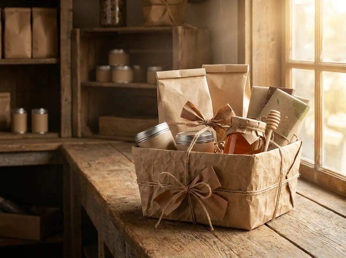Hand-packed gift basket with coffee, tea and honey